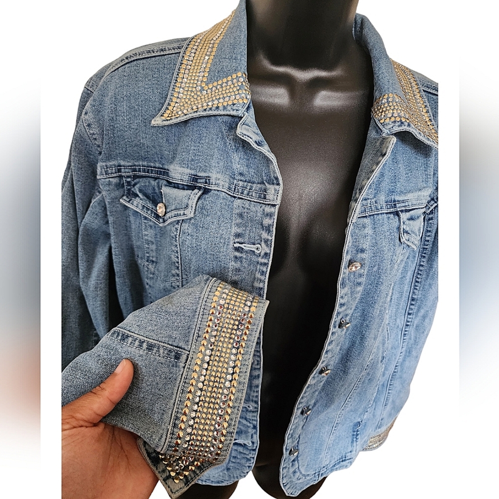 ☆Christine Alexander Denim Blue Jean Diamond Studded Bling Bedazzled Jacket☆ - Picture 4 of 6
